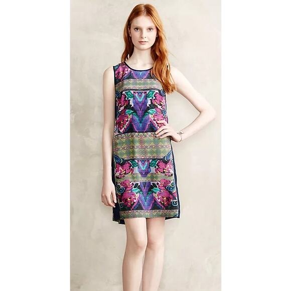 Anthropologie Sleeveless Silk Shift Dress Small Kaleidoscope Bagan Artsy Boho - Picture 1 of 9